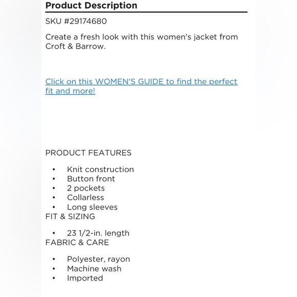 Croft & Barrow collarless knit jacket cardigan NWT Size 1X Plus Sized - Picture 16 of 16